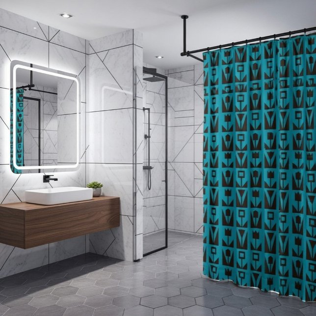 Rideaux De Douche Floral bleu géométrique Abstrait (Créateur téléchargé)