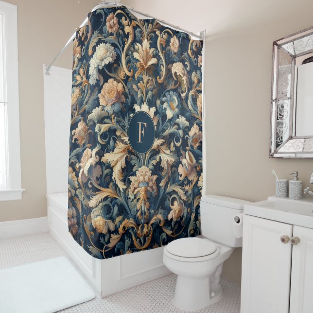 Rideaux De Douche Floral bleu marine (En situation)