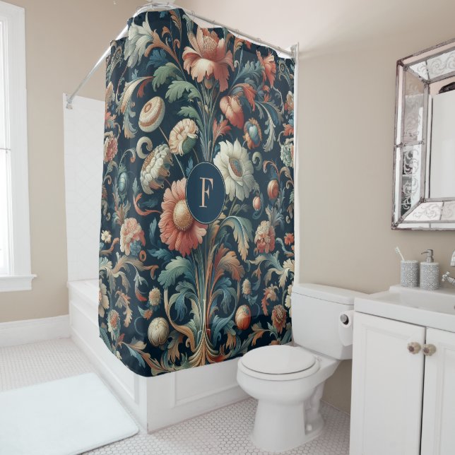 Rideaux De Douche Floral bleu marine (En situation)