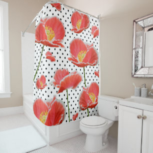 Rideaux De Douche Floral chic de pois rouge élégant de pavots