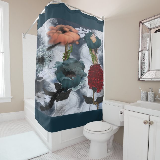 Rideaux De Douche Floral d'art Abstrait (En situation)