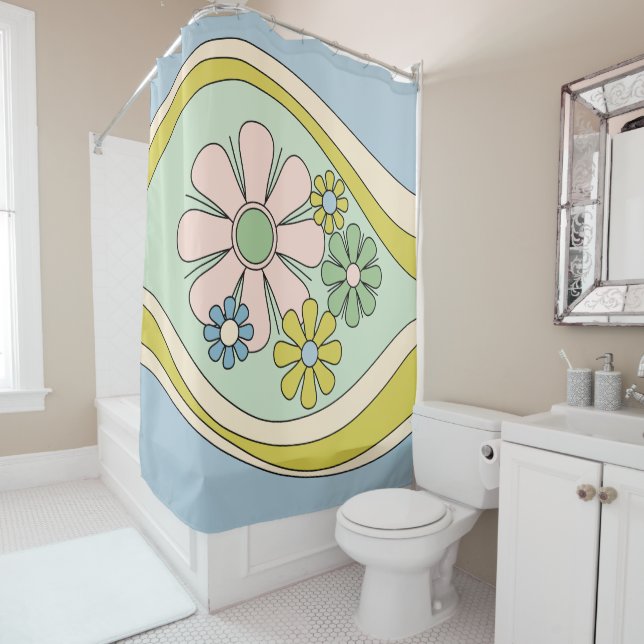 Rideaux De Douche Floral Daydream Retro Flower 60s les années 70 Pas (En situation)