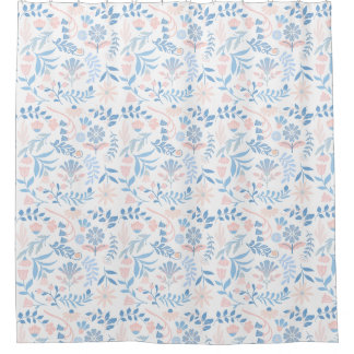 Rideaux De Douche Floral design boho block print blue pink girly