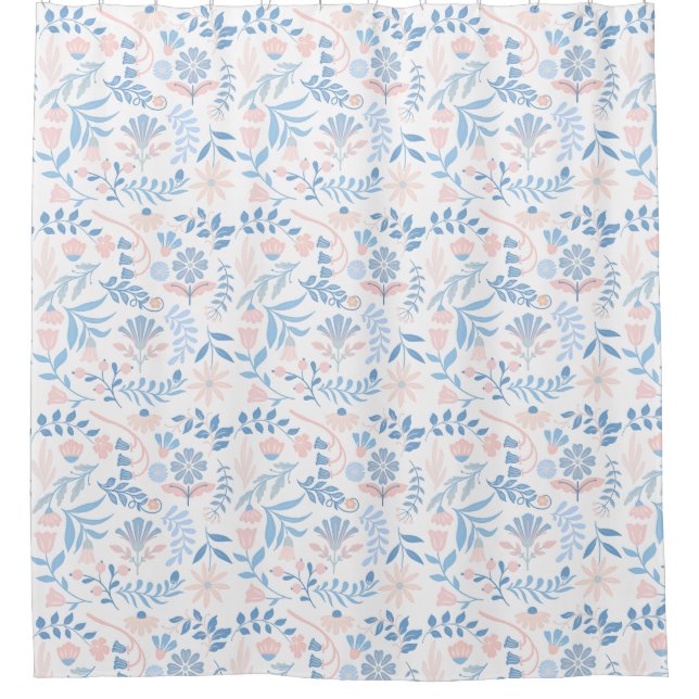 Rideaux De Douche Floral design boho block print blue pink girly (Devant)