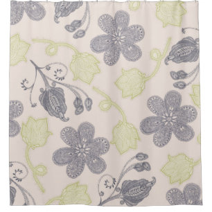 Rideaux De Douche Floral gris en ivoire de cru de vert moderne de