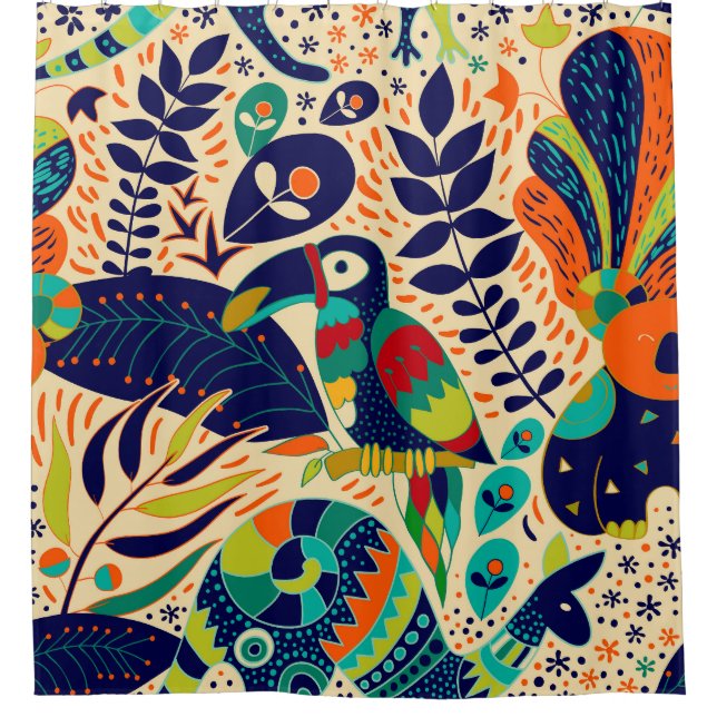 Rideaux De Douche Floral Jaune : Papier peint Tropical (Devant)