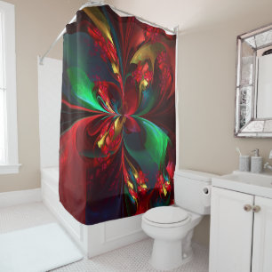 Rideaux De Douche Floral moderne Art Abstrait Rouge Vert Motif #11