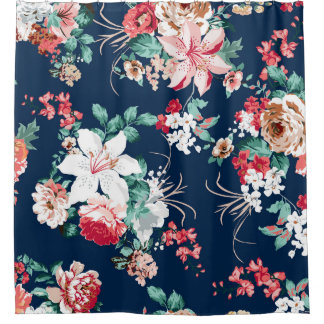 Rideaux De Douche Floral pattern with roses and small flowers with v