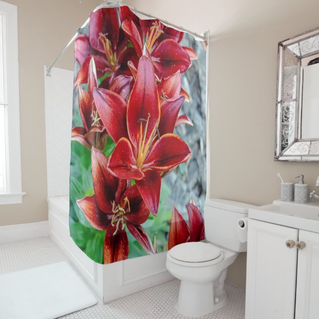 Rideaux De Douche Floral Red Stargazer Lily Photographie (En situation)