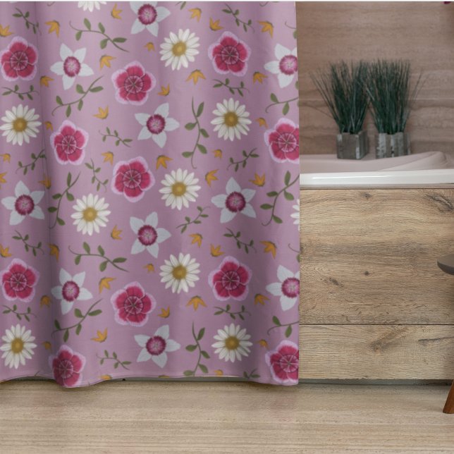 Rideaux De Douche Floral rose moderne Dianthus & Daisy Drawn main (Créateur téléchargé)