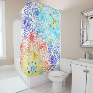Rideaux De Douche Floral rouge et bleu