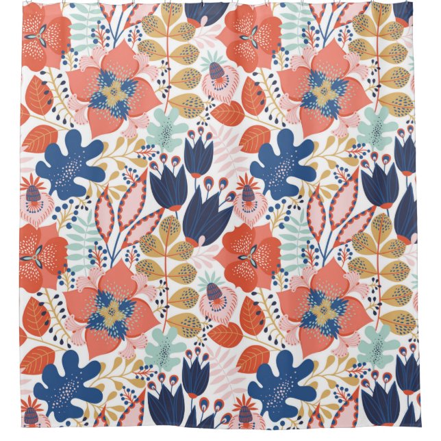 Rideaux De Douche Floral seamless pattern on white. Abstract backgro (Devant)