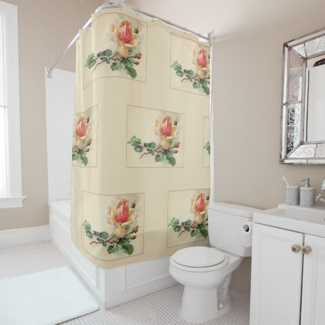 Rideaux De Douche Floral victorien Pastel Peach Roses (En situation)