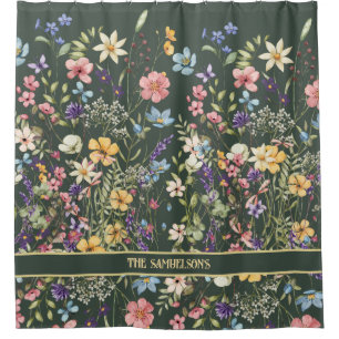 Rideaux De Douche Flore botanique élégante sur Sage Green