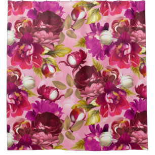 Rideaux De Douche Flore rose Moody Maximaliste Jardin Fleur