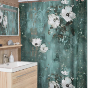 Rideaux De Douche Flore verte blanche à fleurs
