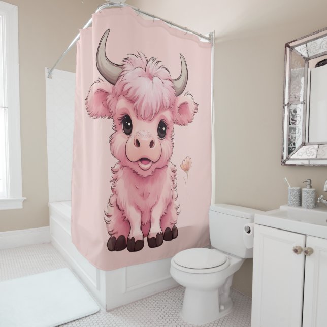 Rideaux De Douche Fluffy Rose Highlands Scottish Cow (En situation)