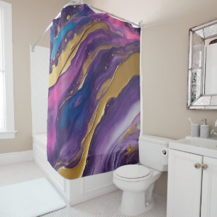 Rideaux De Douche Flux Abstrait Art- Bleu violet rose et or-