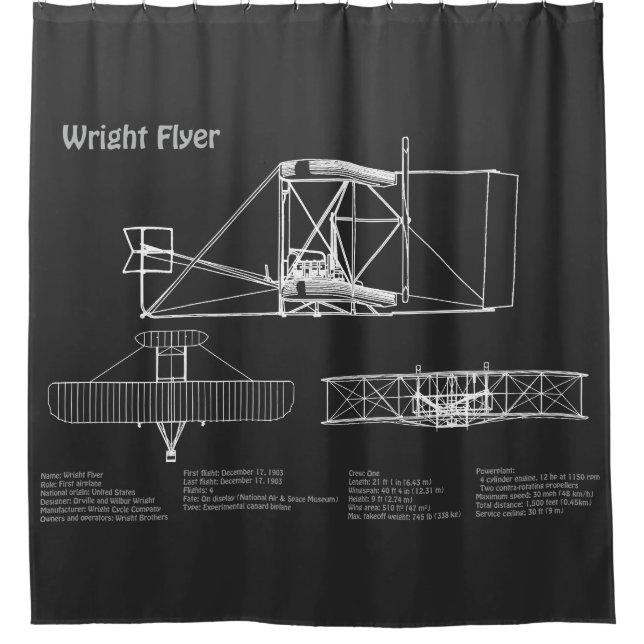 Rideaux De Douche Flyer Wright - Plan de dessin du plan d'avion (Devant)
