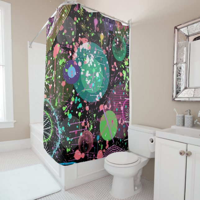 Rideaux De Douche Flying Through Space: A Maximalist Abstract  (En situation)