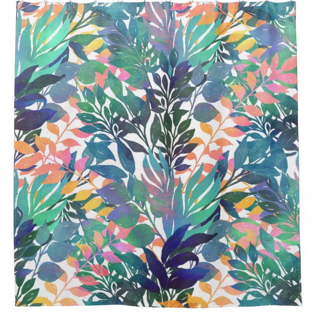 Rideaux De Douche Foliage de la Jungle tropicale Aquarelle Verdure (Devant)