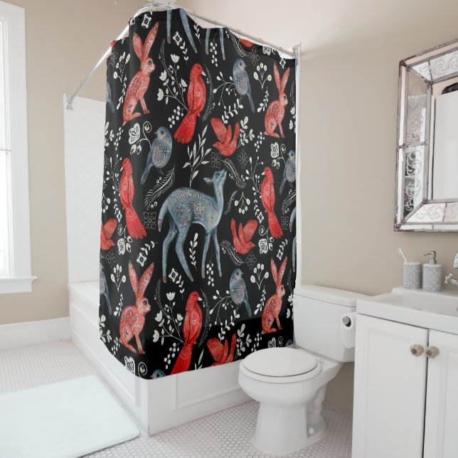 Rideaux De Douche Folk-art style floral  pattern designs (En situation)
