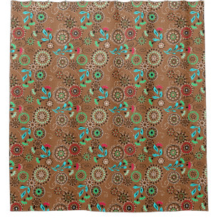 Rideaux De Douche Folk ethnique abstrait motif floral brun rétro