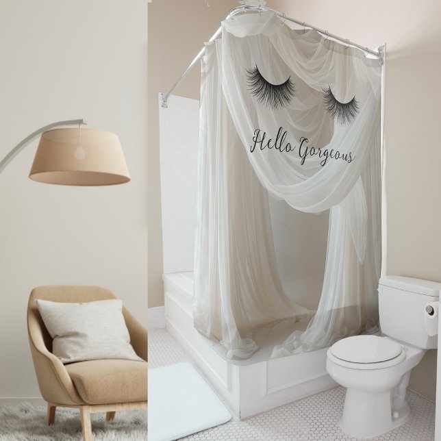 Rideaux De Douche Fond de toile de soie blanche de maquillage de cil (Créateur téléchargé)