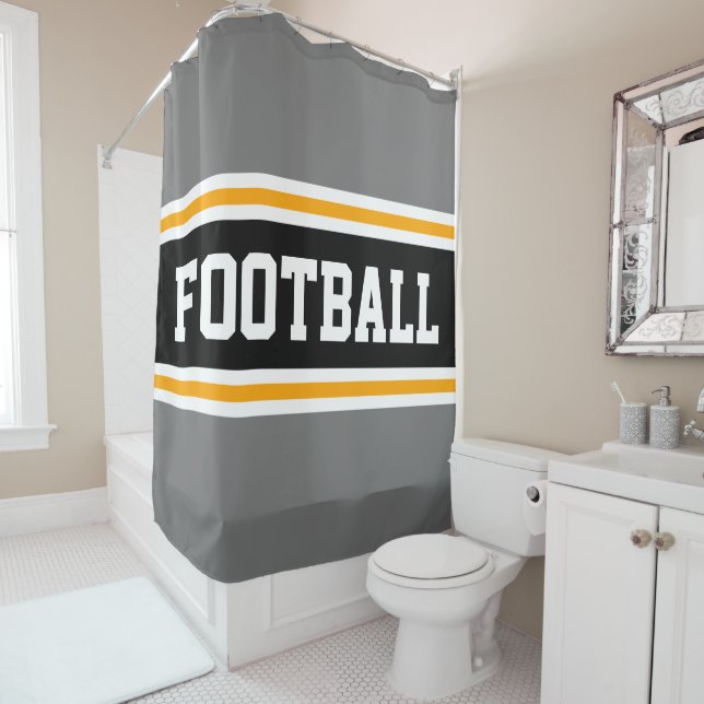 Rideaux De Douche FOOTBALL Gras Gris Noir Jaune Stripes De Course (En situation)