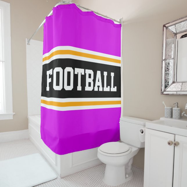 Rideaux De Douche FOOTBALL Gras Rose Noir Jaune Stripes De Course (En situation)