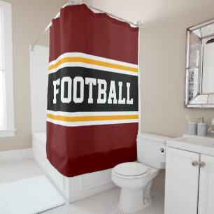 Rideaux De Douche FOOTBALL Gras Rouge Noir Jaune Stripes De Course