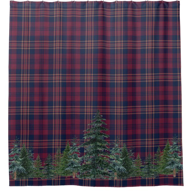 Rideaux De Douche Forêt Cabine de Noël Tartan Plaid (Devant)