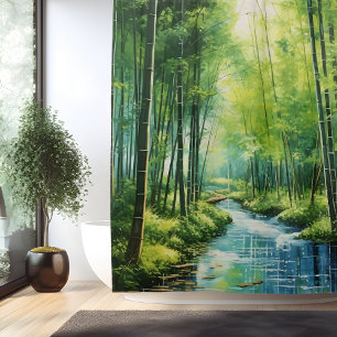 Rideaux De Douche Forêt de bambou japonaise à l'aquarelle