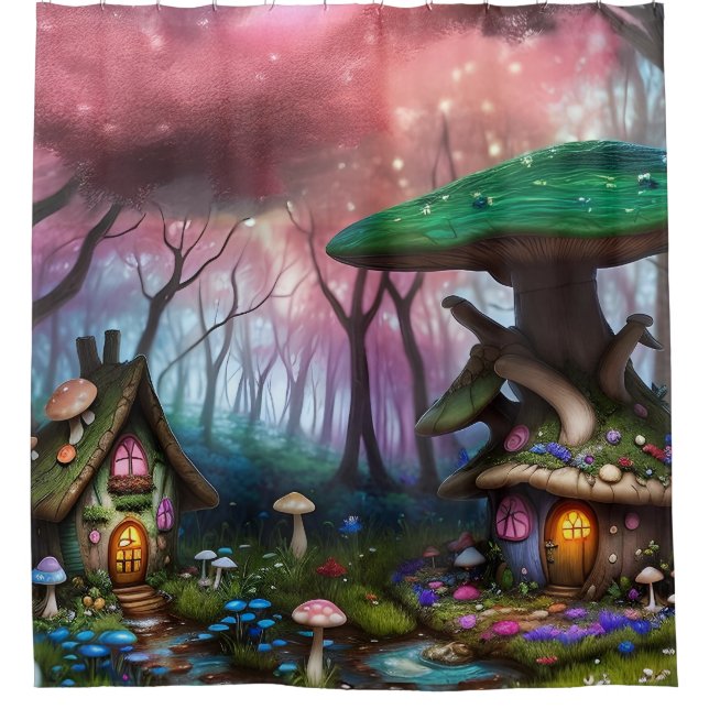 Rideaux De Douche Forêt enchantée Dreamscape Champignons Imaginaire  (Devant)