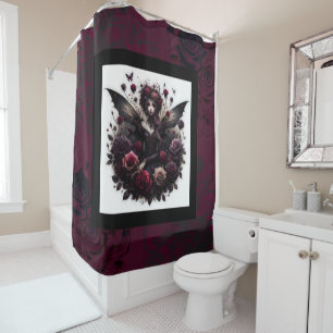 Rideaux De Douche Forêt sombre gothique fée florale roses bordeaux b