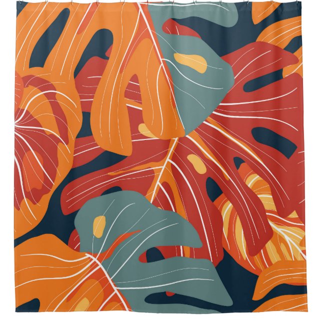 Rideaux De Douche Forêt tropicale : design de papier peint de fleurs (Devant)
