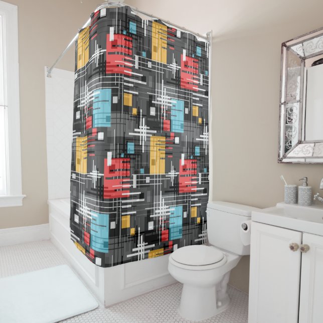 Rideaux De Douche formes géométriques modernes Abstraites rayées (En situation)