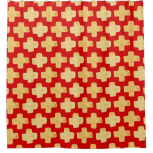 Rideaux De Douche Formes organiques motif naïf avec croix dorées o