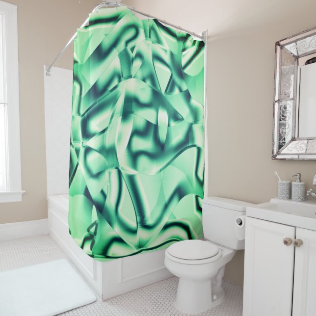 Rideaux De Douche Formes vertes courbées d'acrylique, tonalités ment (En situation)