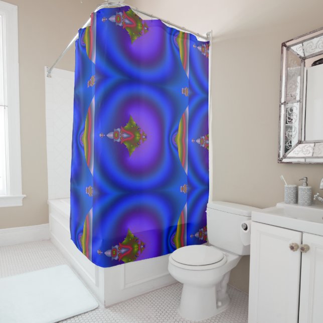Rideaux De Douche Fractal bleu profond (En situation)