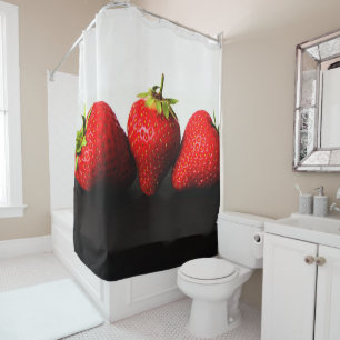Rideaux De Douche Fraises sur blanc sur noir sccn