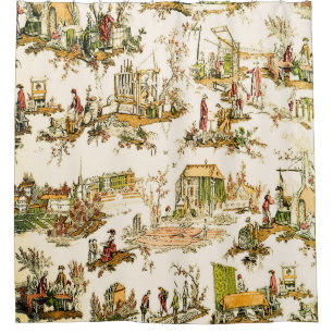 Rideaux De Douche Français Creme Toile Chinoiserie Style Rustique