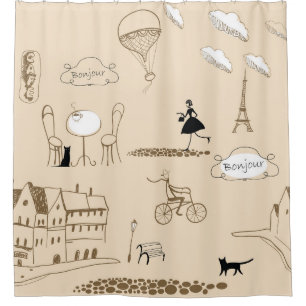 Rideaux De Douche Français rose : Design Motif chic.