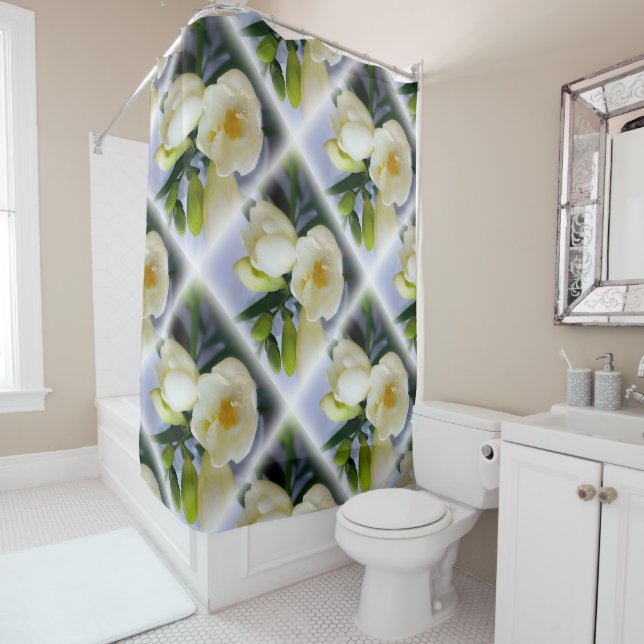 Rideaux De Douche freesia blanc jaune (En situation)