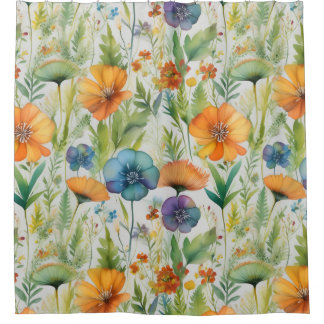 Rideaux De Douche French Country Decor Watercolor Wildflowers