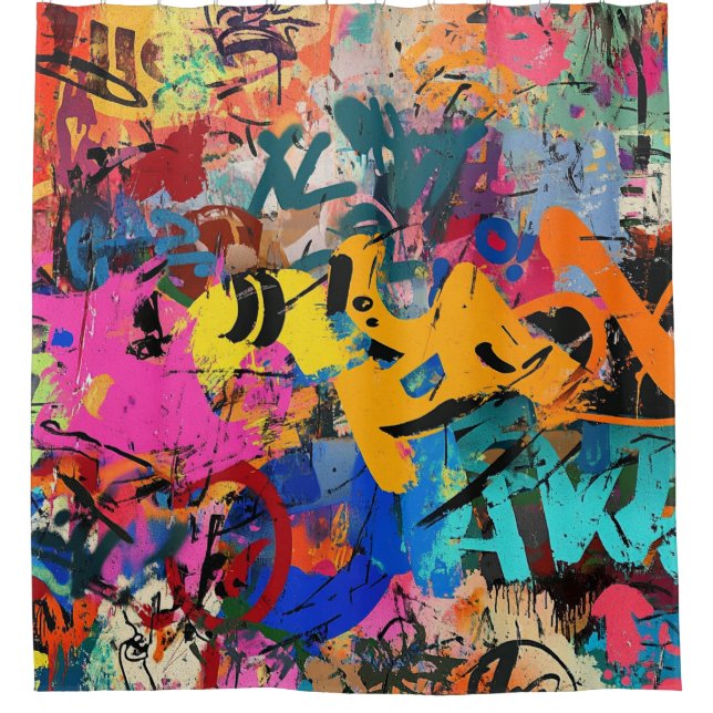 Rideaux De Douche Fresque de rue expressive en couleurs urbaines viv (Devant)
