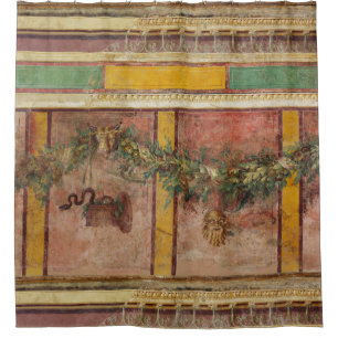 RIDEAUX DE DOUCHE FRESQUE ROMAINE ANTIQUE,MASQUE DE SATYRE,GUIRLANDE