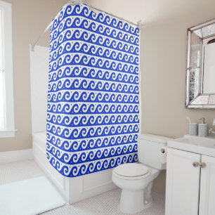 Rideaux De Douche Fret grec, Motif d'onde méditerranéen, Bleu