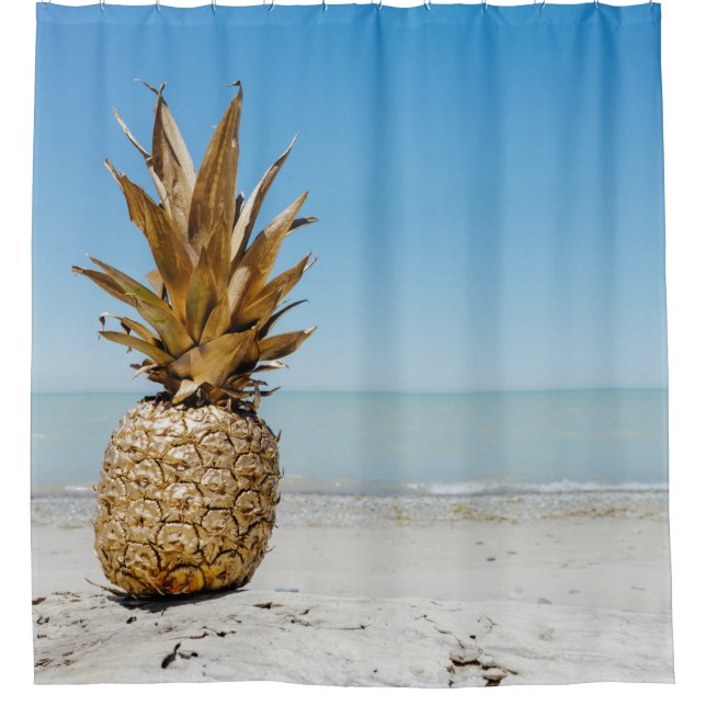 Rideaux De Douche fruit Brown d'ananas en bord de mer (Devant)