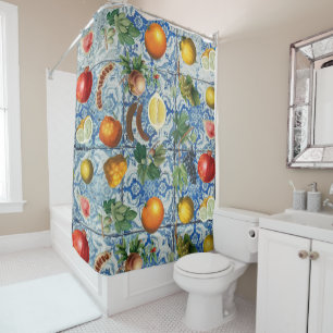 Rideaux De Douche Fruit d'été méditerranéen & Mosaïque Bleue Bl